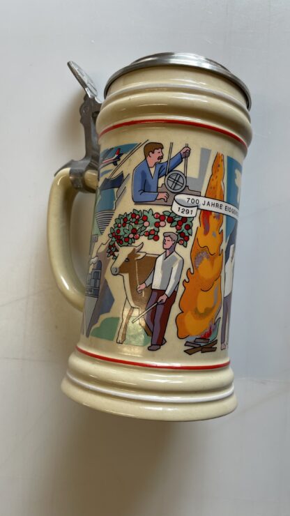 Bierkrug <br><b>Bierkrug mit Zinndeckel - 700 Jahre Eidgenossenschaft <br>Deckel abgebrochen</b> - Image 3