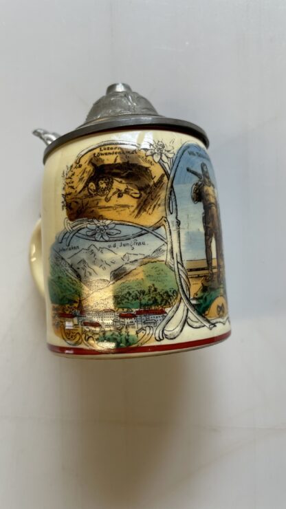 Antik <br><b>Kleiner Antiker Schweizer Bierkrug mit 5 Motiven Tell usw.</b> - Image 3