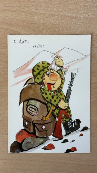 Militär <br><b>Schweizer Armee Militär Postkarte Comic Und jetz: ... es Bier!</b>