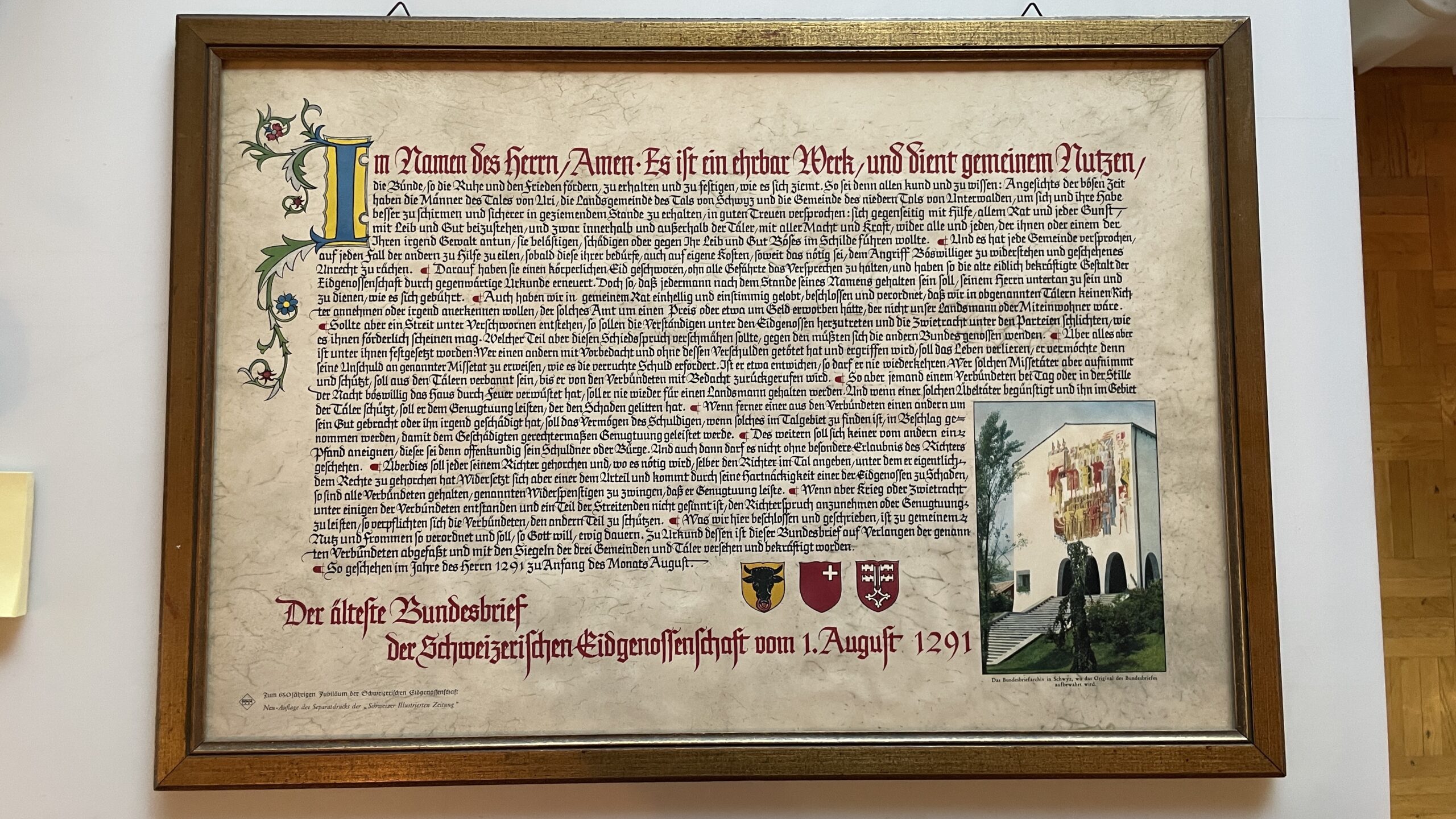 Antik <br><b>Bundesbrief 1291 Faksimile Druck,Top Zustand, Rarität!</b>