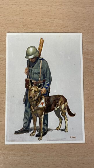Antik <br><b>Alte Bundesfeier Ansichtskarte Sanitätshund mit Soldat 1933</b>