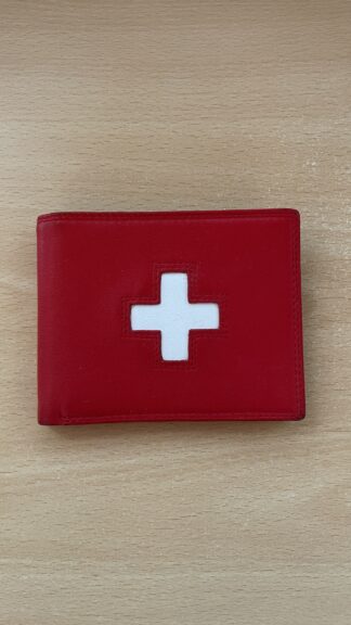 <b>Portemonnaie Geldbörse mit Schweizerkreuz, Leder, Rot</b>