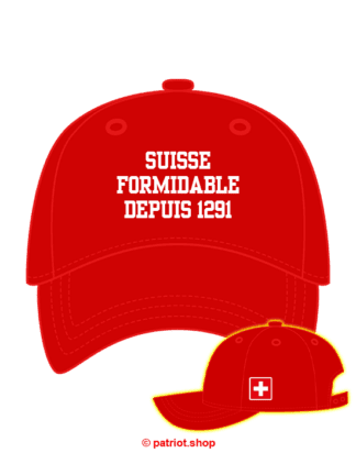 Cap <br><b>SUISSE <br>FORMIDABLE <br>DEPUIS 1291 </b><br>Seitendruck <br>CH weisser Rand