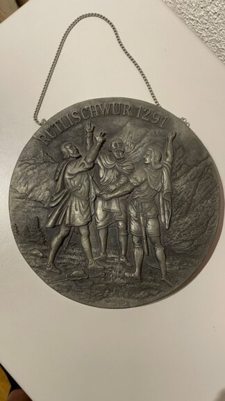 Antik <br><b>Rütlischwur Wandbild in Zinn gegossen zum Aufhängen</b>
