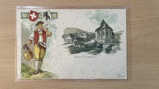 Antik <br><b>Ansichtskarte Kirche von Appenzell - Prägedruck</b>