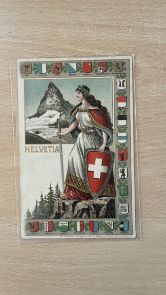 Antik <br><b>Ansichtskarte Helvetia mit Kantonswappen Prägedruck</b>