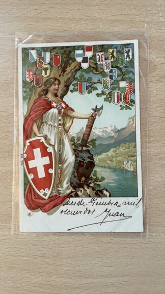 Antik <br><b>Alte Postkarte Schweiz Helvetia Wappen 1902</b>