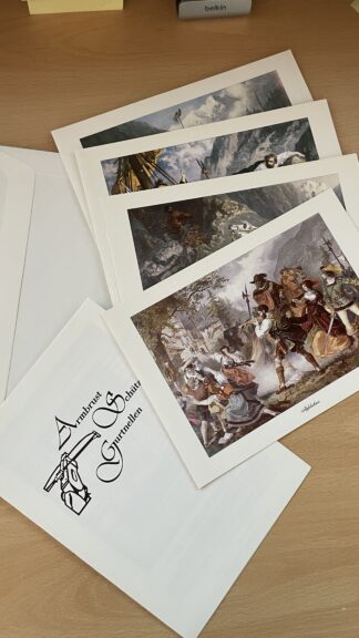 Antik <br><b>Schreibkarten Set Wilhelm Tell mit 4 Karten und Kuvert</b>
