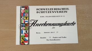 Antik <br><b>Anerkennungskarte Schützenverein Obligatorisch 1965</b>