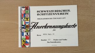Antik <br><b>Anerkennungskarte Schützenverein Obligatorisch 1971</b>