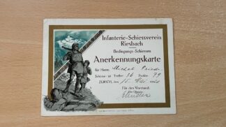 Antik <br><b>Anerkennungskarte Schiessverein Riesbach 1920</b>